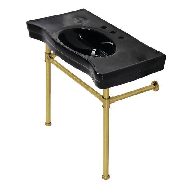 Fauceture VPB136K7ST Imperial Console Sink Basin W/Stainless Steel Leg, Blk/Brass VPB136K7ST